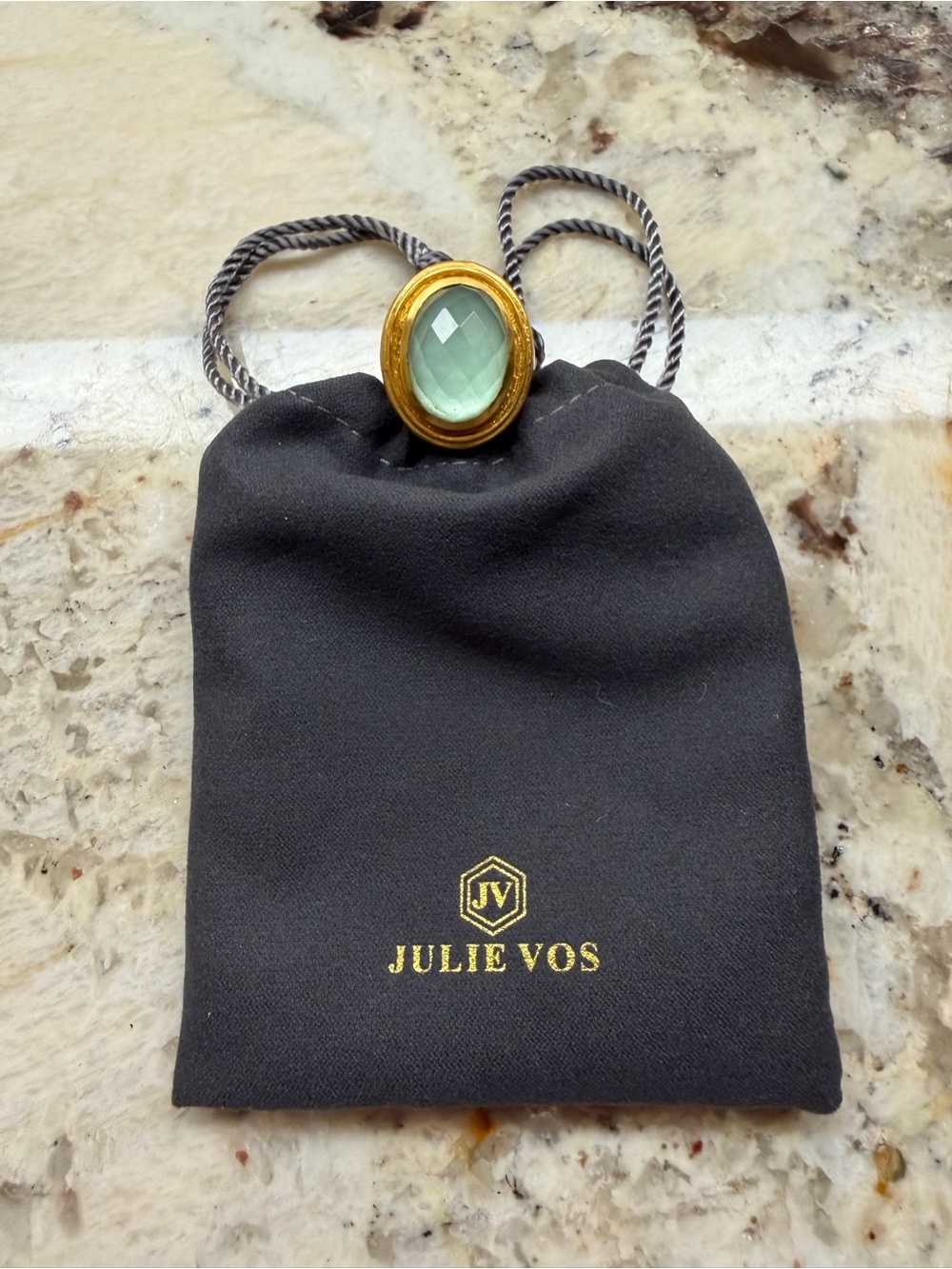 Julie Vos Gold Plated Oval Green Statement Ring Size 8 (adjustable)